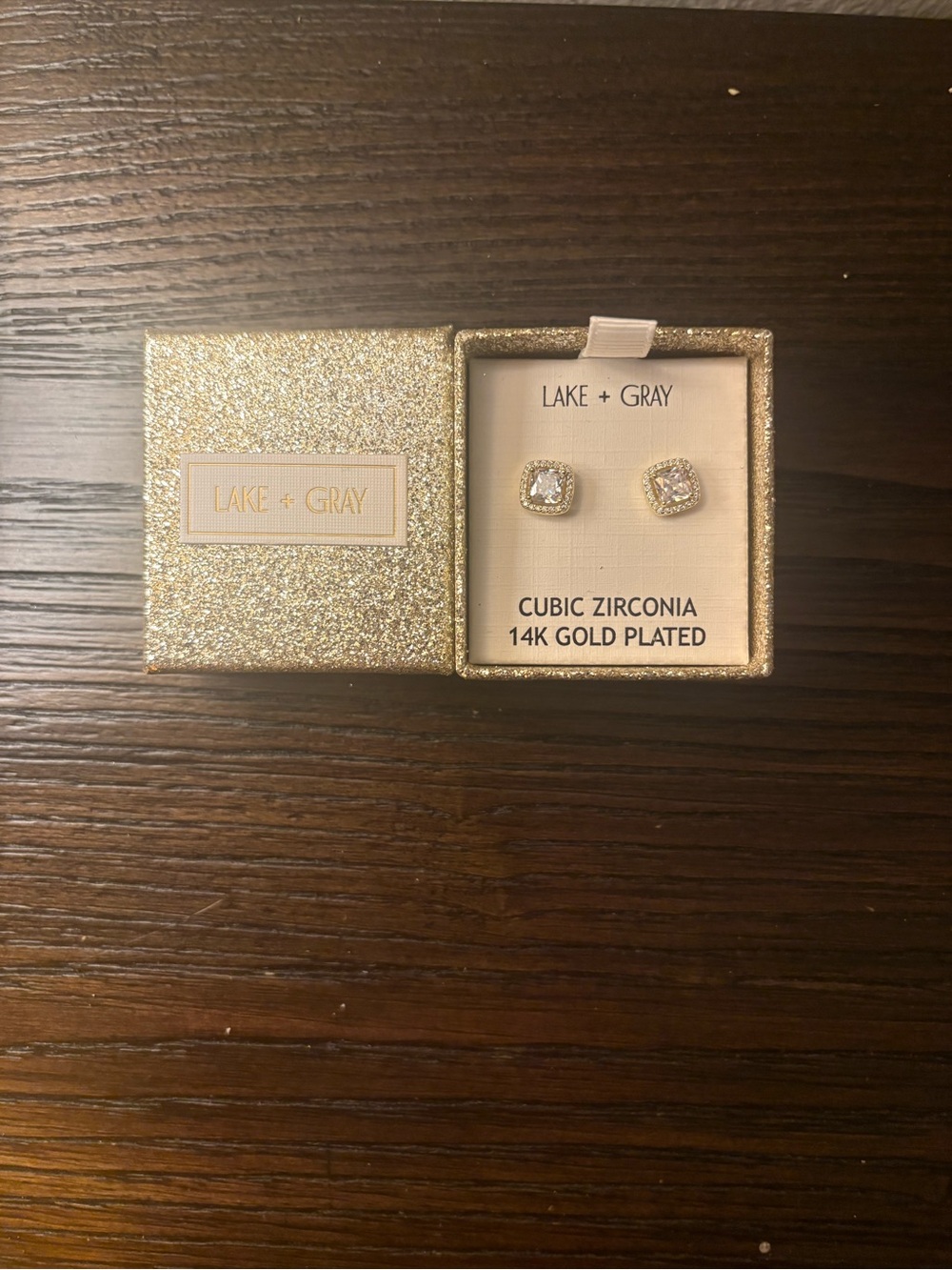 NEW Lake and Gray gold square stud earrings